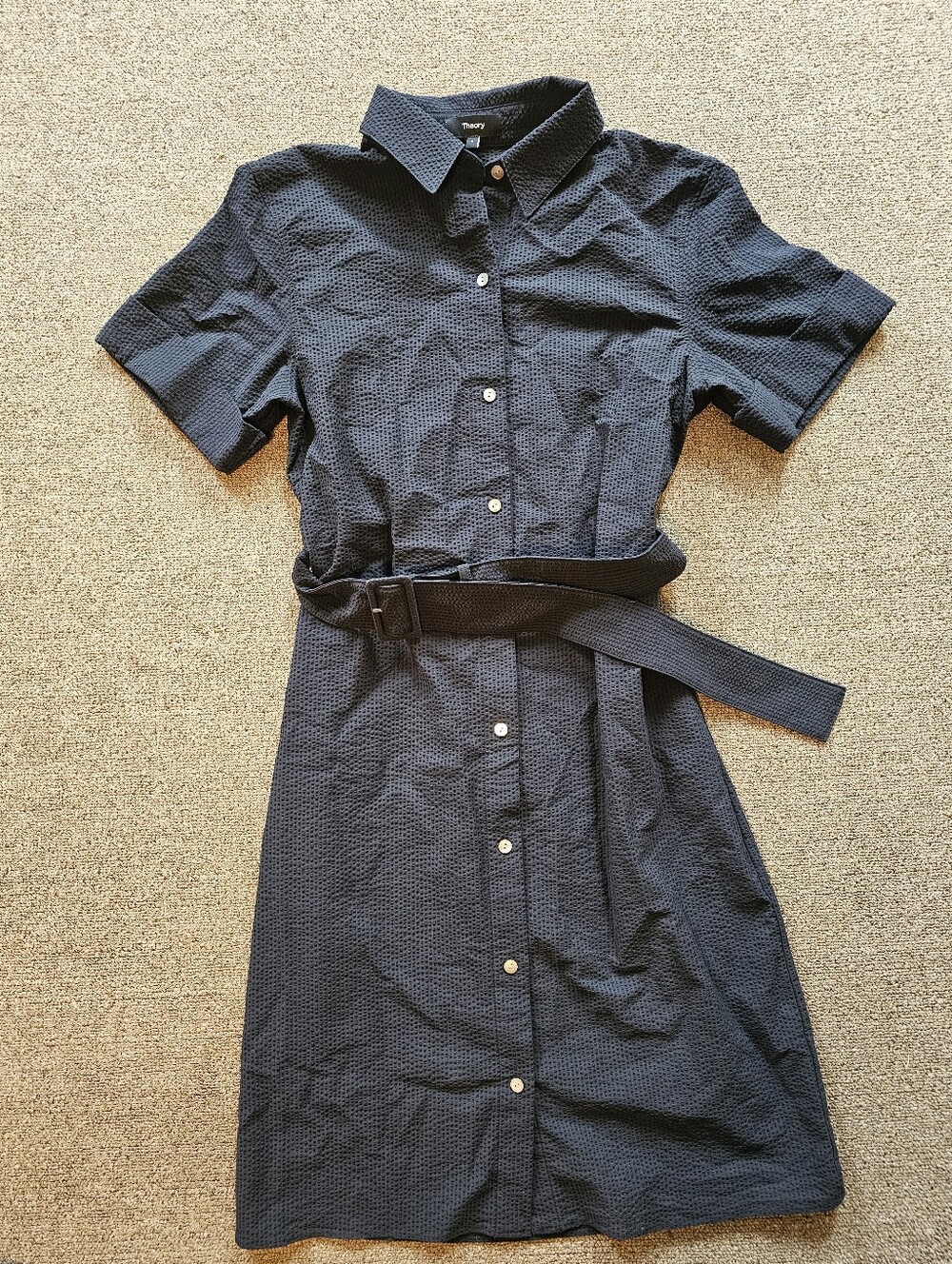 NWOT Theory Belted Short-Sleeve Seersucker Shirtdress Size Small